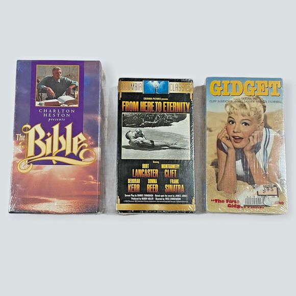 3 Classic VHS Movies The Bible Charlton Heston Gidget  From Here To Eternity NIP - Picture 1 of 8